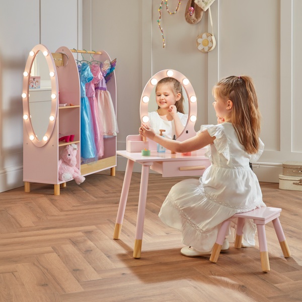 Kinder Schminktisch Aus Holz Mit Licht Und Hocker Rosa Smyths Toys