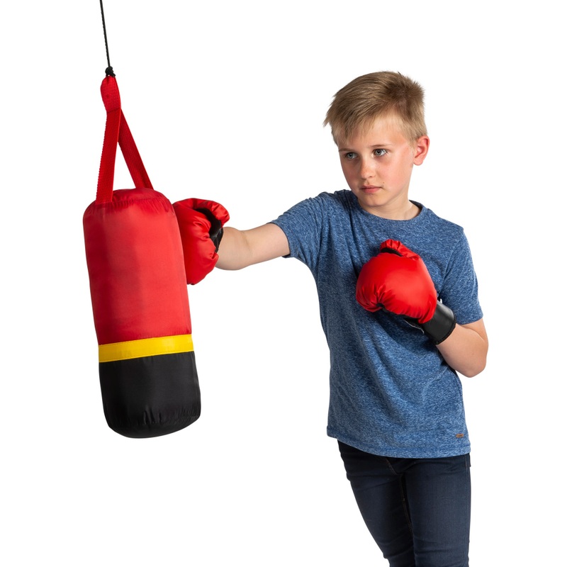Bokszak voor Kinderen met Bokshandschoenen en Transporttas rood