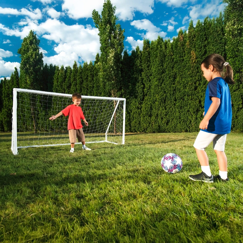 Kids playing with garden football goal