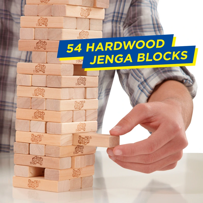 Stacked Jenga tower close up