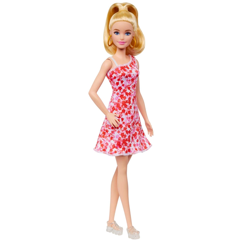 Barbie Fashionistas Pop 205 met bloemenjurk en blonde paardenstaart