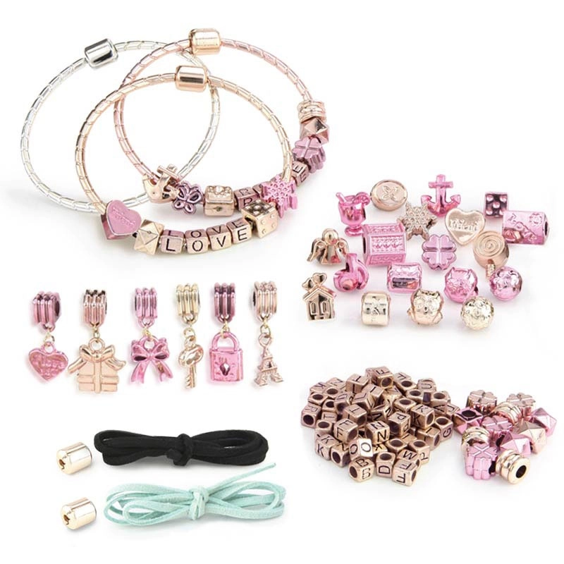 Close up of rose gold beads in So Beads Jewellery Making Kit UK