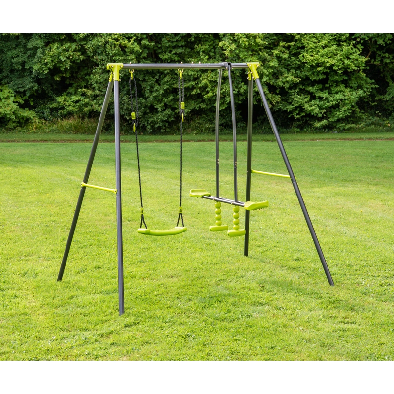 Close up of sturdy frame on swing set