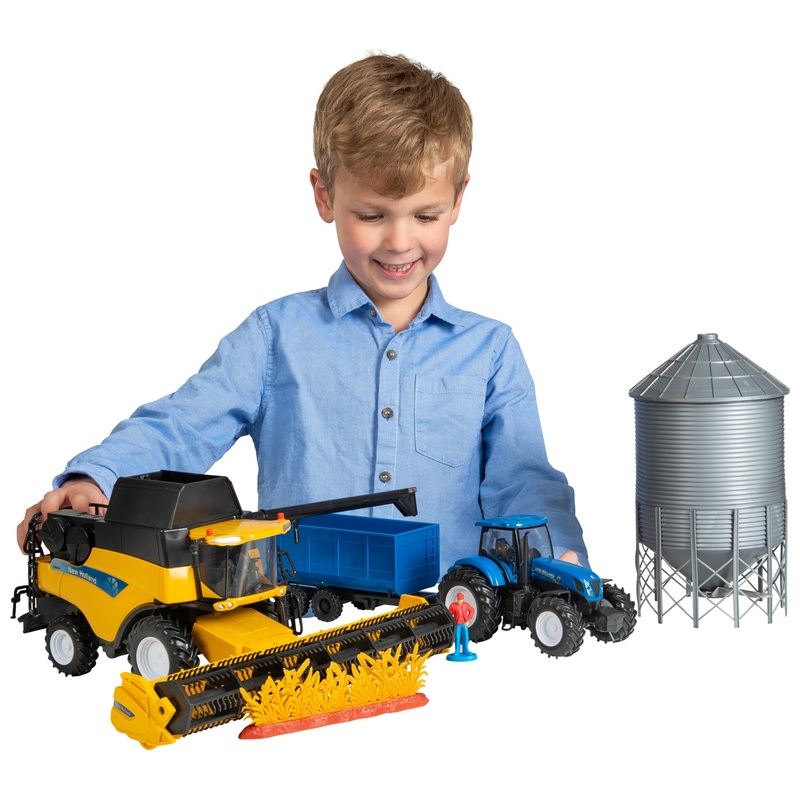 New Holland Tractor CR9090 Combine Harvester and Grain Bin Set 1:32 Scale