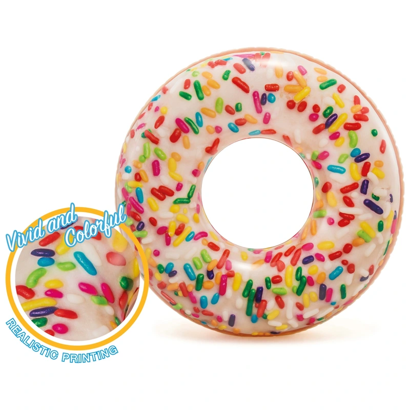Kids playing with rainbow donut float UK