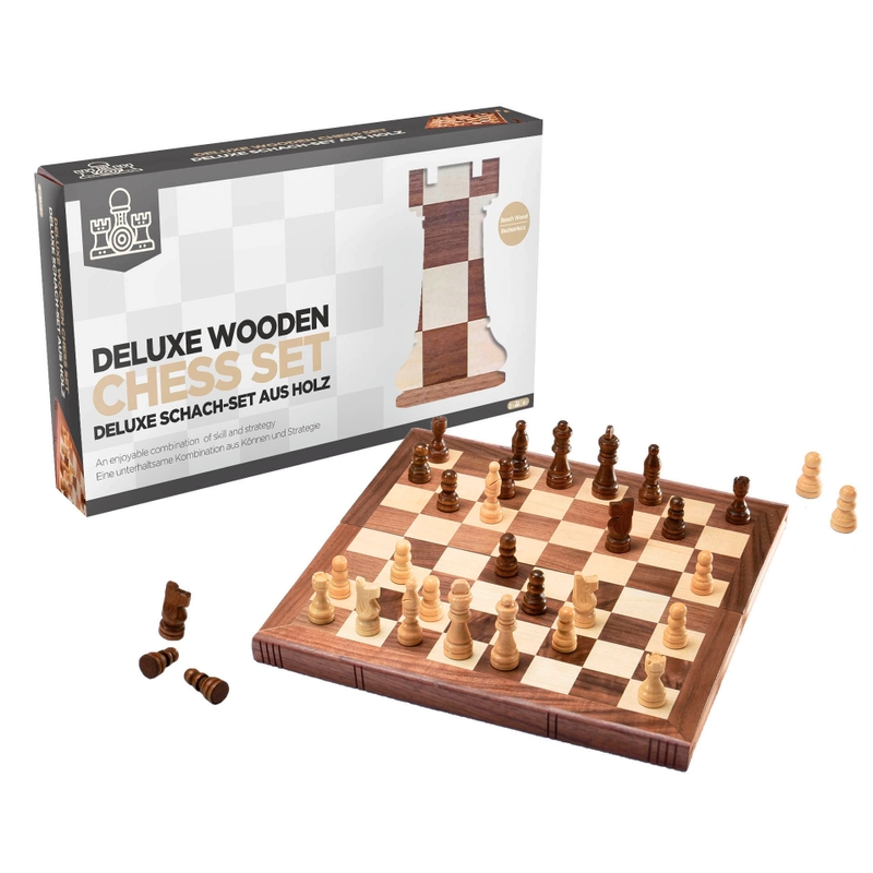 Deluxe Houten Schaakbord met Schaakstukken