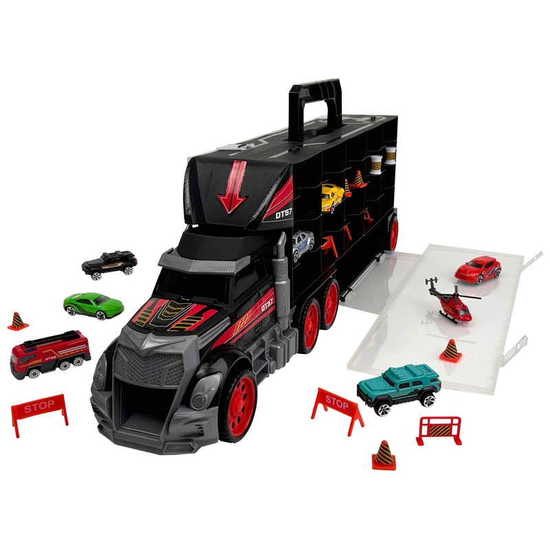 Super Wheelz Speelgoedauto Koffer Transporter Parkeergarage met Auto's en Helikopter