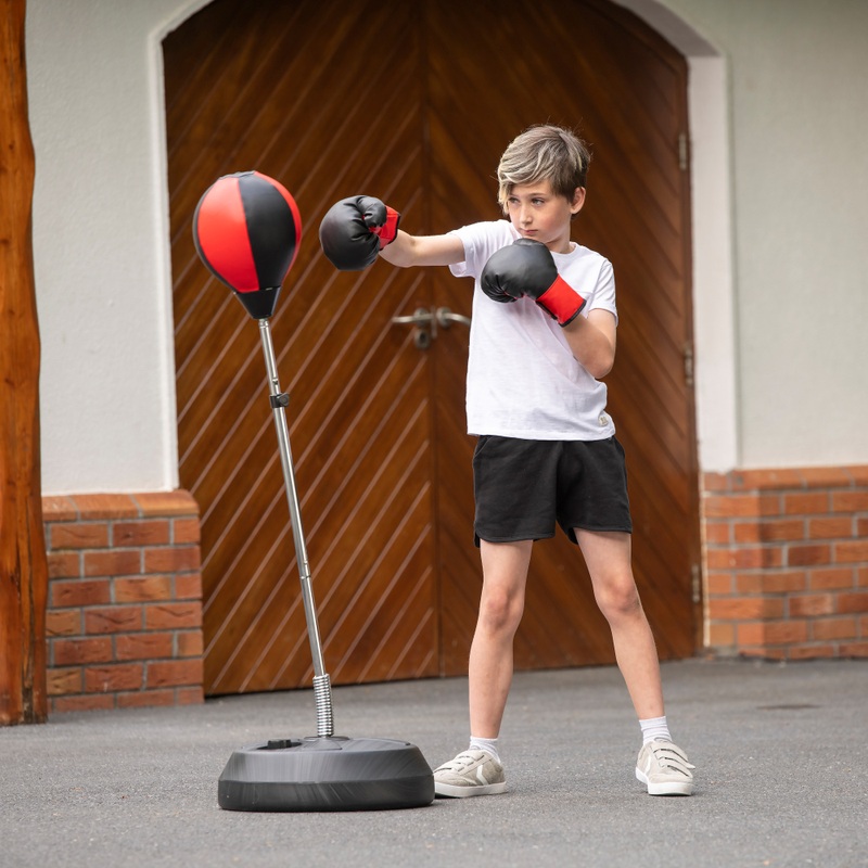 Boksbal Staand voor Kinderen in Set met Bokshandschoenen en Pomp zwart/rood