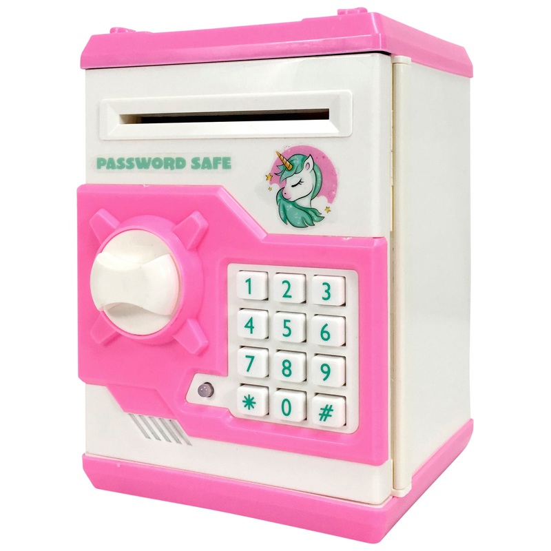 Eenhoorn Spaarpot Geldkluis met Wachtwoord roze