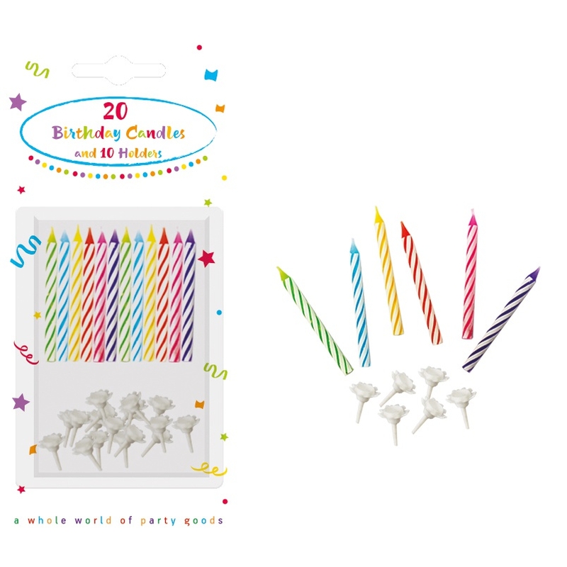 20 Bougies d'Anniversaire avec Support