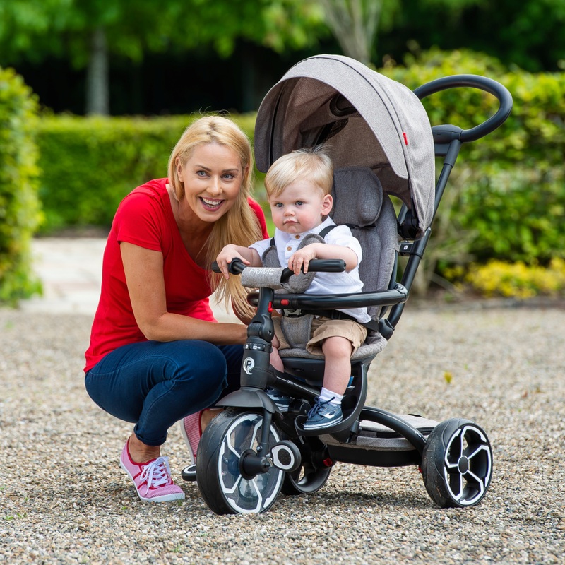 QPlay driewieler en buggy Prime 6-in-1 met duwstang en kap grijs