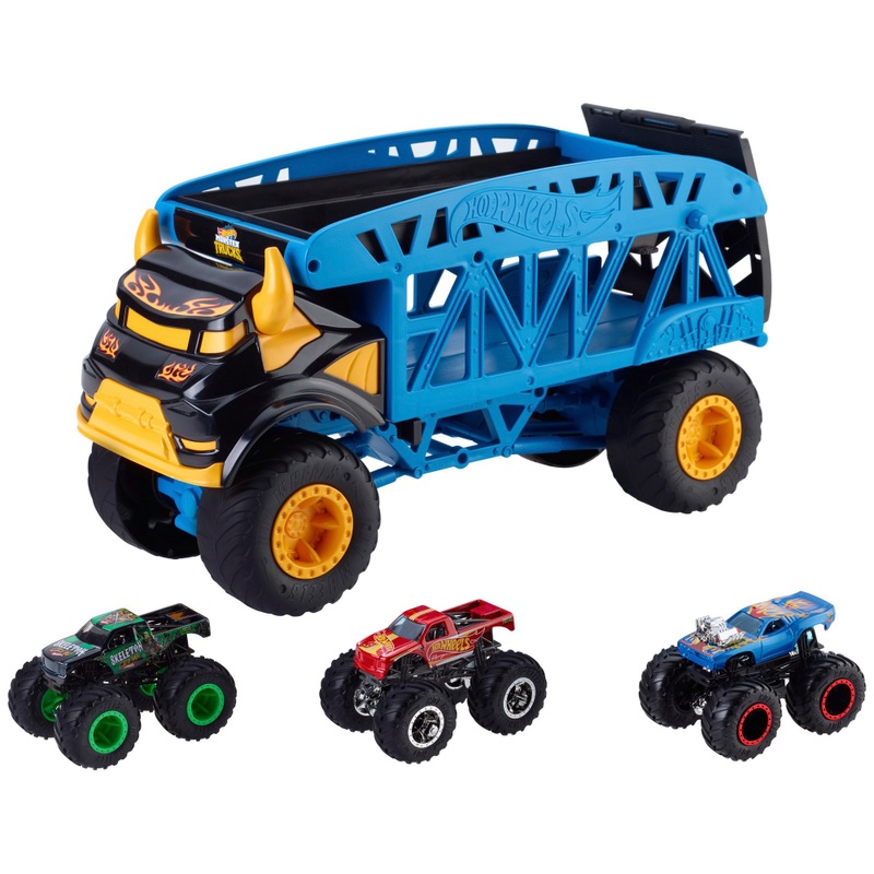Hot Wheels Monster Trucks 1:64 Monster Mover Transporter with 3 Die-Cast Cars