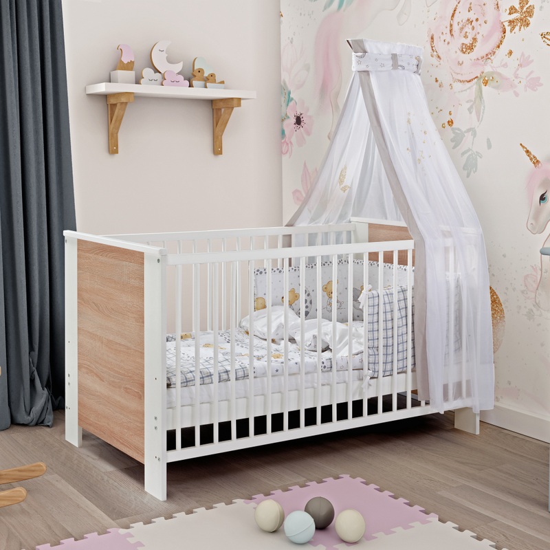 Houten Meegroeibed Complete Set Maanbeer wit/grijs