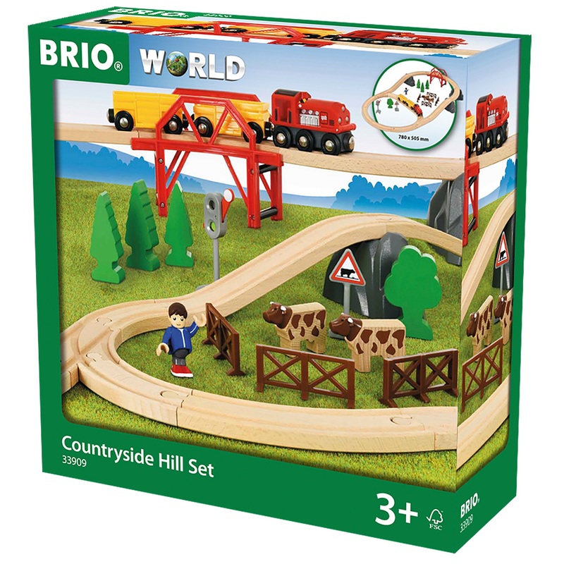 BRIO 33909 Platte Land Heuvel Leven Set met Houten Trein en Rails