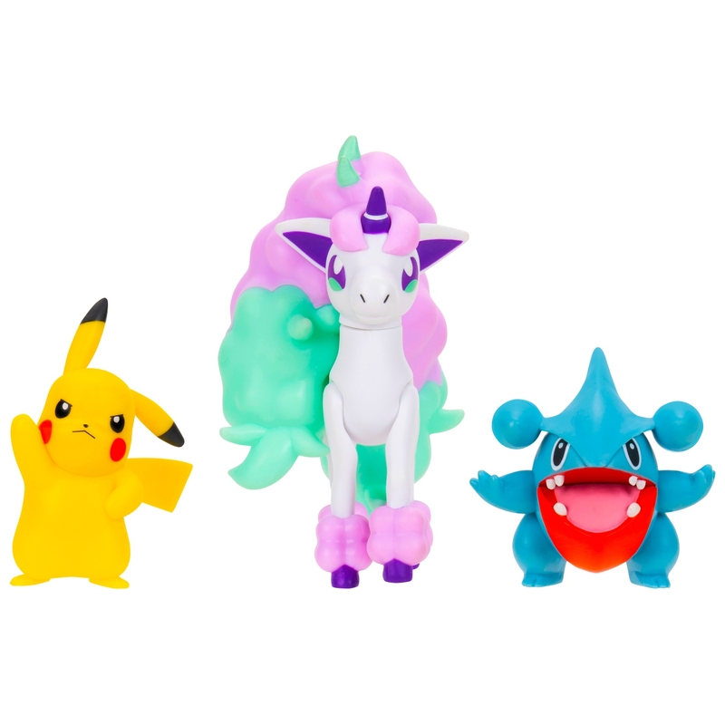 Pack 3 Figurines Pokémon Combat – Pikachu 5 Cm, Griknot 5 Cm, Ponyta Galar 7,5 Cm Articulé !