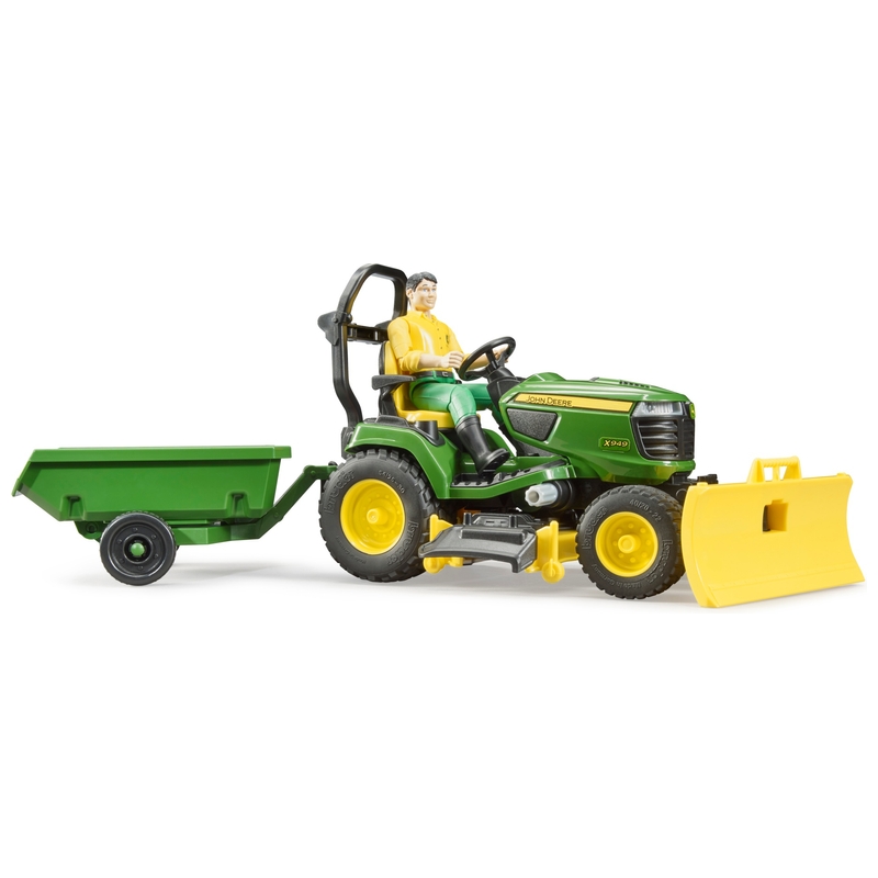 BRUDER 62104 bworld John Deere zitmaaier met aanhanger en tuinman