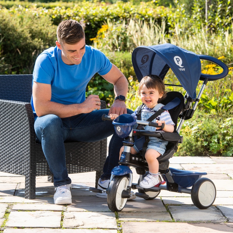 QPlay driewieler Cosy 4-in-1 met duwstang en kap donkerblauw