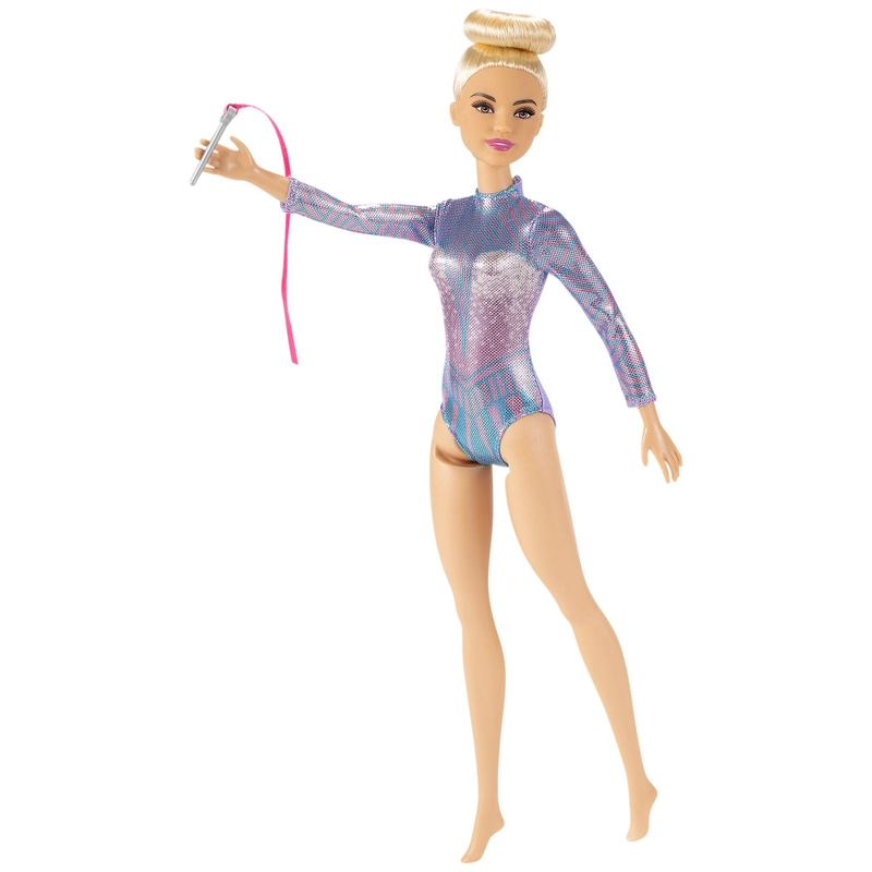 Barbie gymnast doll pose in UK toy store
