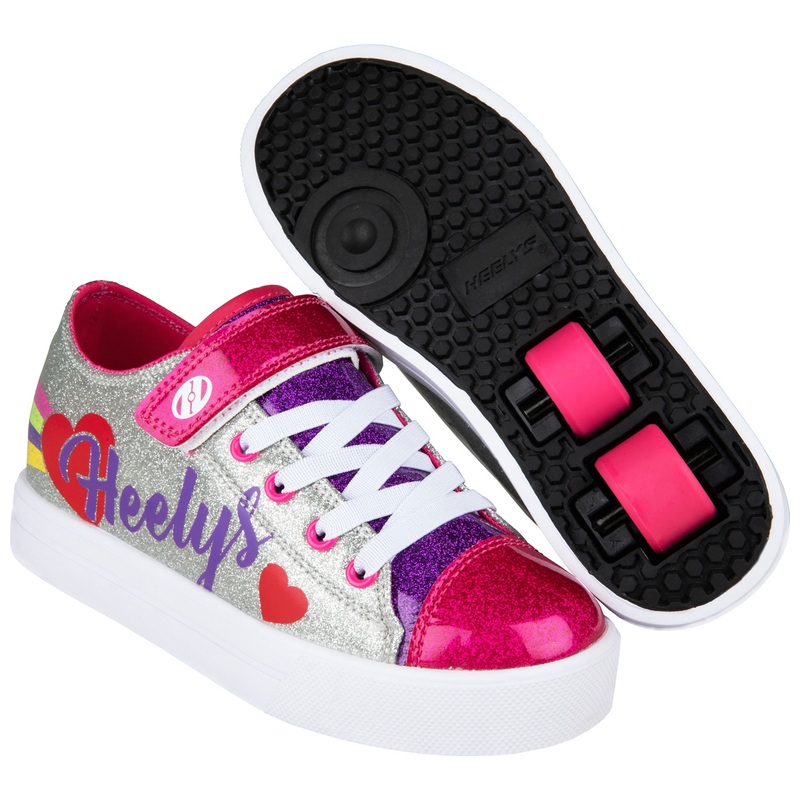 Heelys Snazzy X2 Shoes Silver Rainbow Heart UK Size 13