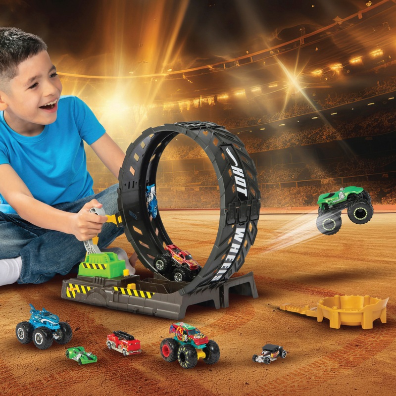 Hot Wheels Racebaan Monster Trucks Looping Challenge set met 8 Auto's