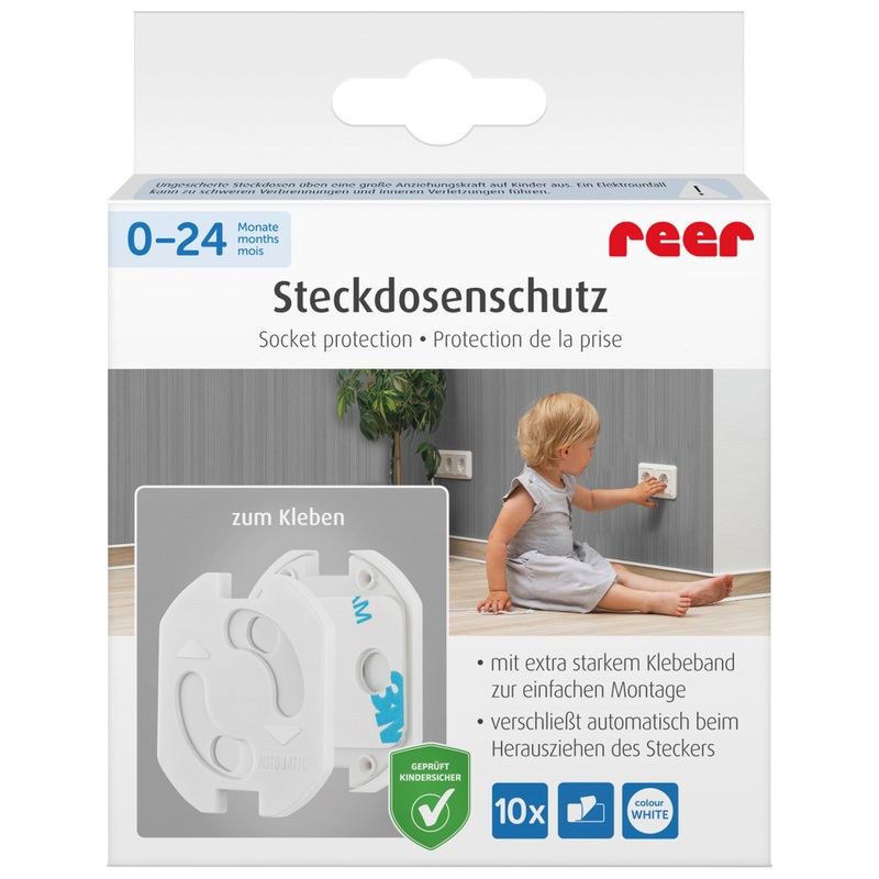 reer Zelfklevende Stopcontactbeschermers Set van 10 wit