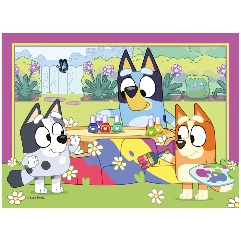 Four bluey puzzles laid out for preschool play