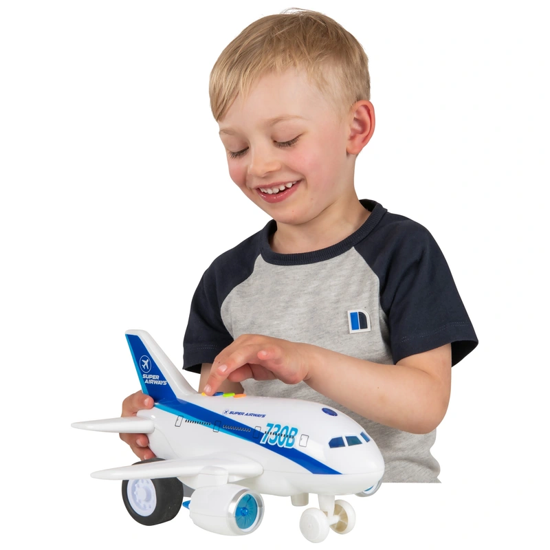 Avion Jouet Avec Lumières LED, Sons Et Roues Mobiles – Fonction Bump & Go – 22,5 Cm – Cadeau Garçon Fille Dès 3 Ans – 3 Piles AA