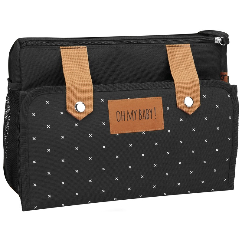 Badabulle Kinderwagen Organizer EASY TRAVEL met Verschoonmatje zwart/kruisjes