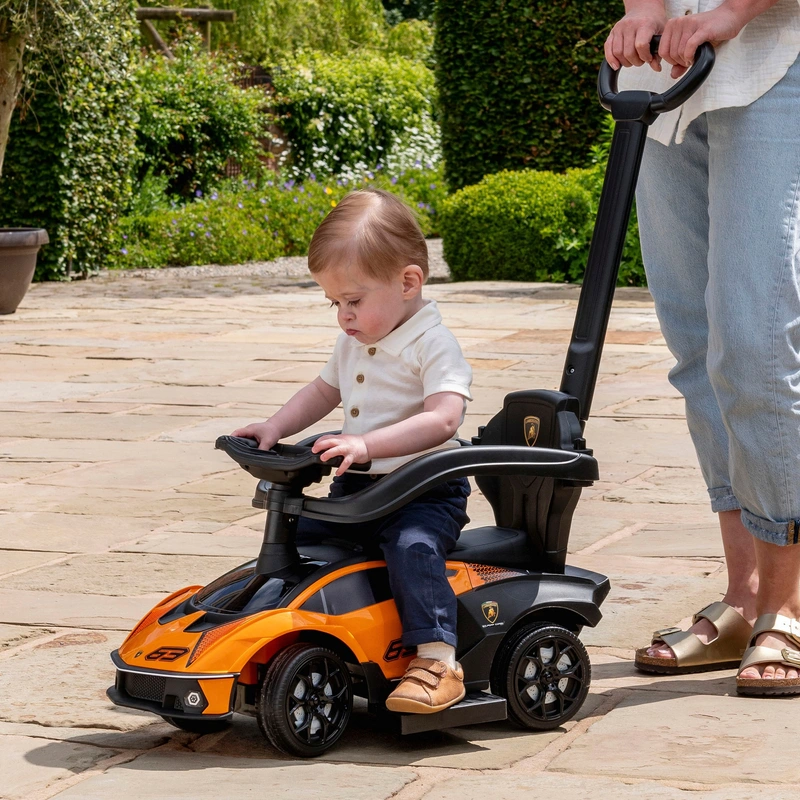 Lamborghini Car 2-in-1 Push-Along Ride On Orange front view