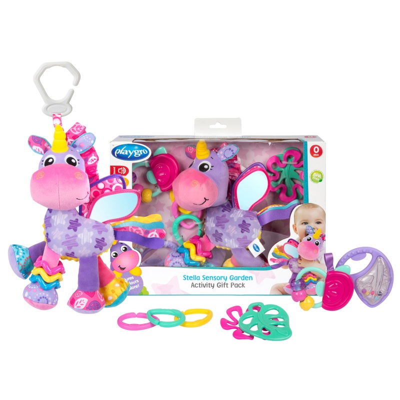 Playgro Sensory Garden Kinderwagen en Motoriek Speelgoed Eenhoorn Stella Geschenkset