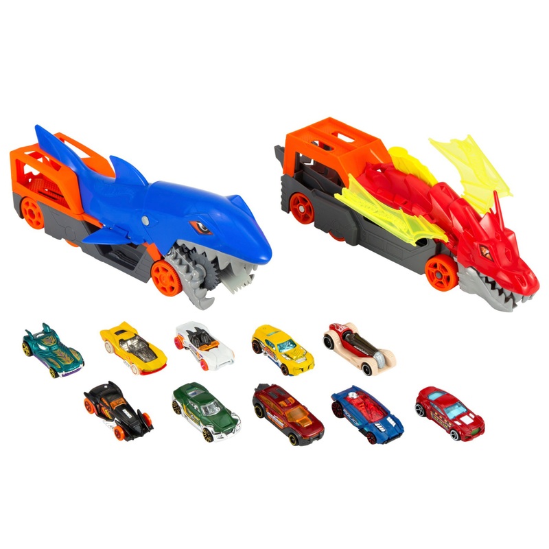 Hot Wheels City Battling Creature Transporter met Auto's Set van 2