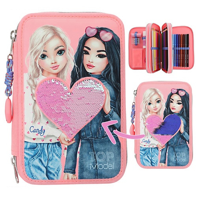 TOPModel - Trousse 3 Compartiments avec Paillettes Réversibles