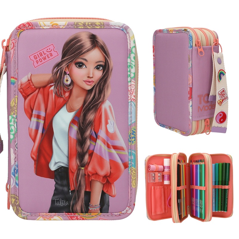 TOPModel Etui met 3 Vakken en Hanger Girl Power