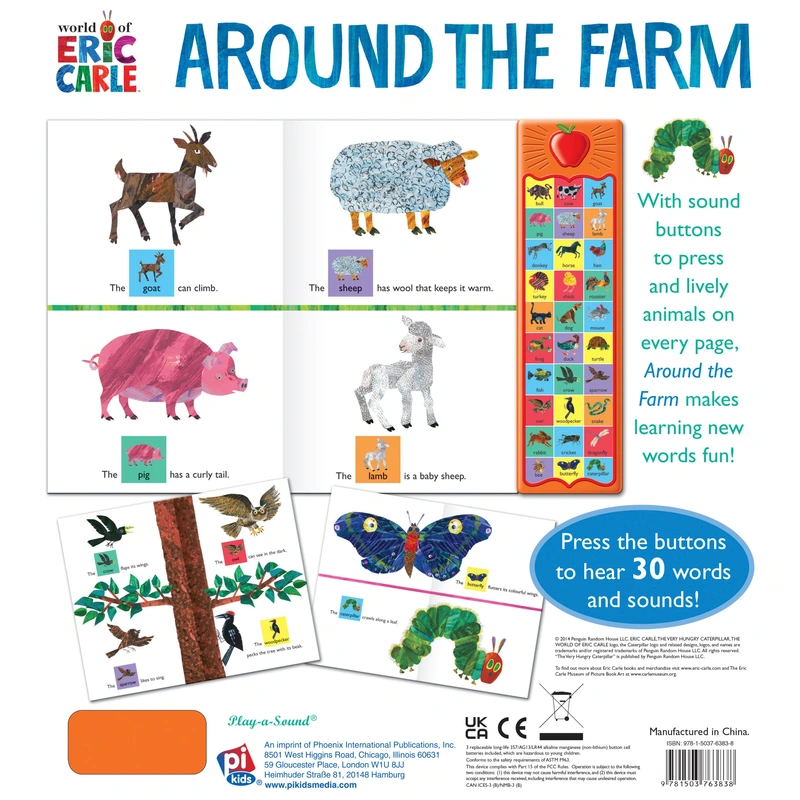 Close up of Around The Farm book pages for kids