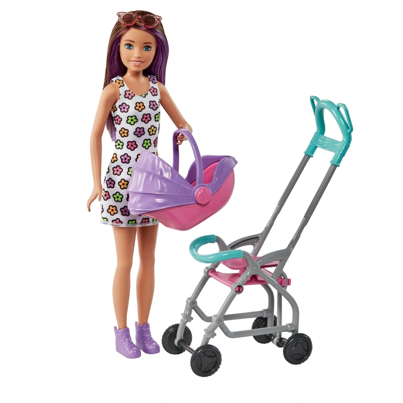 Toddler doll sitting in Barbie stroller UK