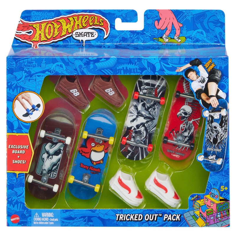 Hot Wheels - Skate Pack 4 Finger Skates et Chaussures - Modèle Aléatoire