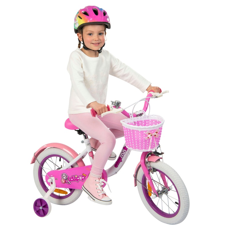 14 Inch Fiets Chipmunk Lollipop Kinderfiets met Zijwieljes roze/wit