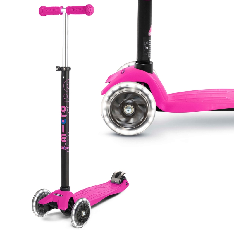 Micro Maxi Plus 3 Wheel Scooter with LED Wheels Pink
