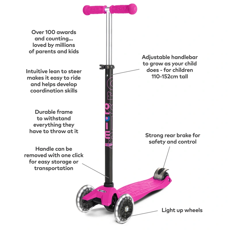 Micro Maxi Plus LED Scooter Pink light up wheels motion