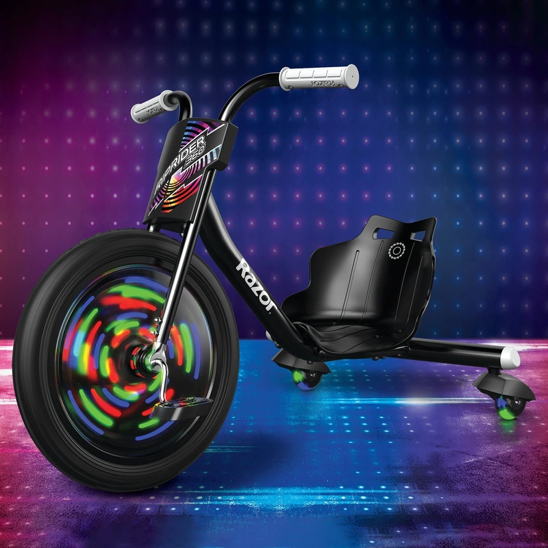 Razor RipRider 360 Lightshow Drift Trike performing a spin on UK pavement
