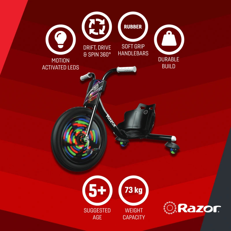 Rear caster wheels of the Razor RipRider 360 UK model