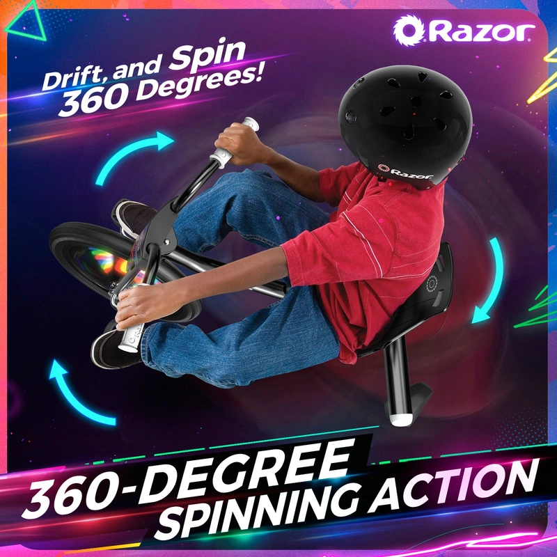 Ergonomic bucket seat of the Razor RipRider 360 for kids