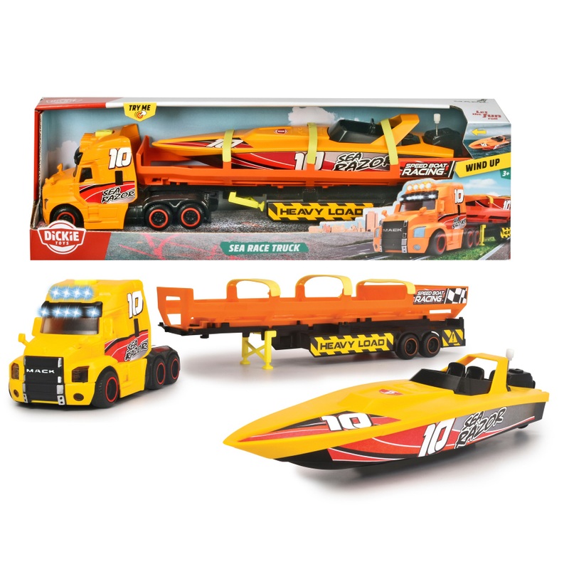 Dickie Toys Speelgoedauto Sea Race Truck Vrachtwagen met Aanganger en Boot 41 cm