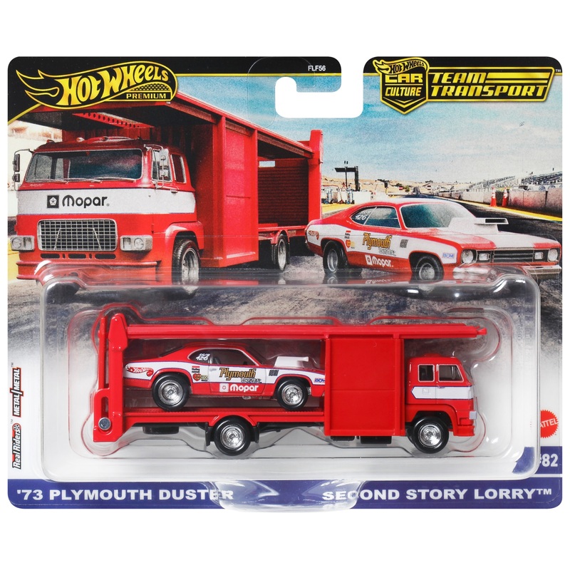 Hot Wheels Premium Auto Team Transport '73 Plymouth Duster en Second Story Vrachtwagen