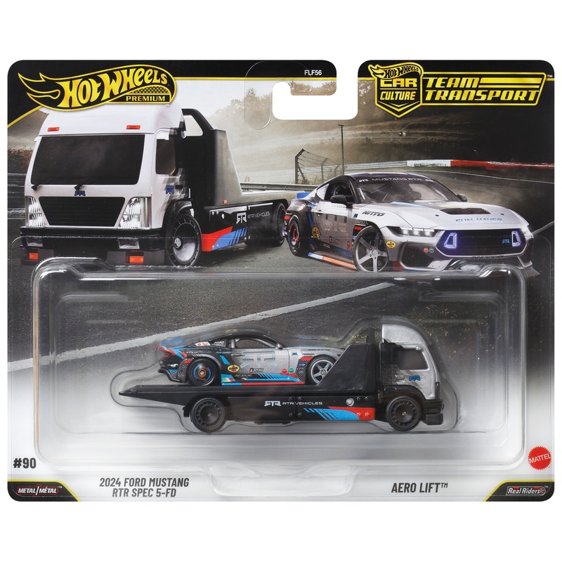 Hot Wheels Premium Team Transport 2024 Ford Mustang RTR Spec 5-FD & Aero Lift 2 Pack