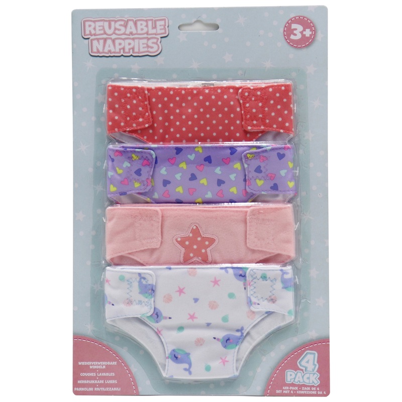Pack 4 Couches Réutilisables pour Poupons
