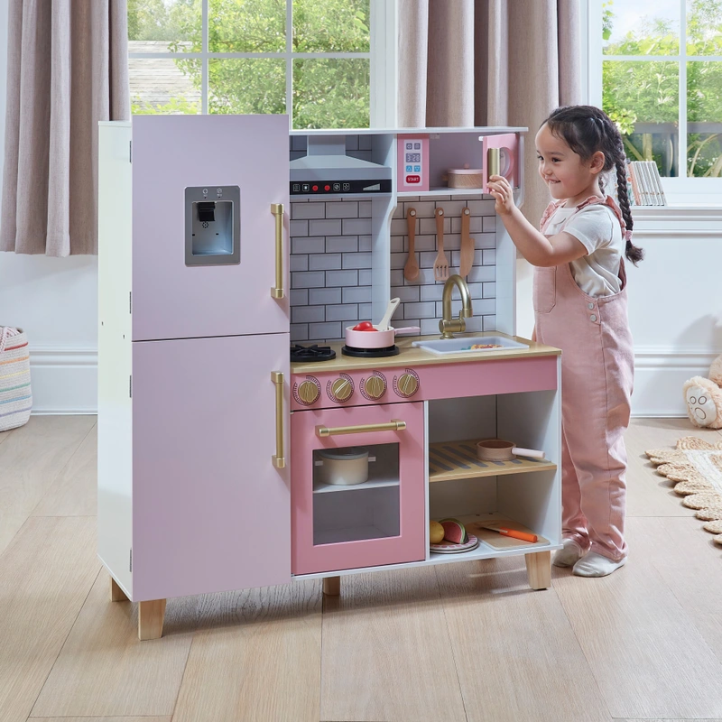 Kitchen Corner Deluxe Wooden Kitchen Pink UK set
