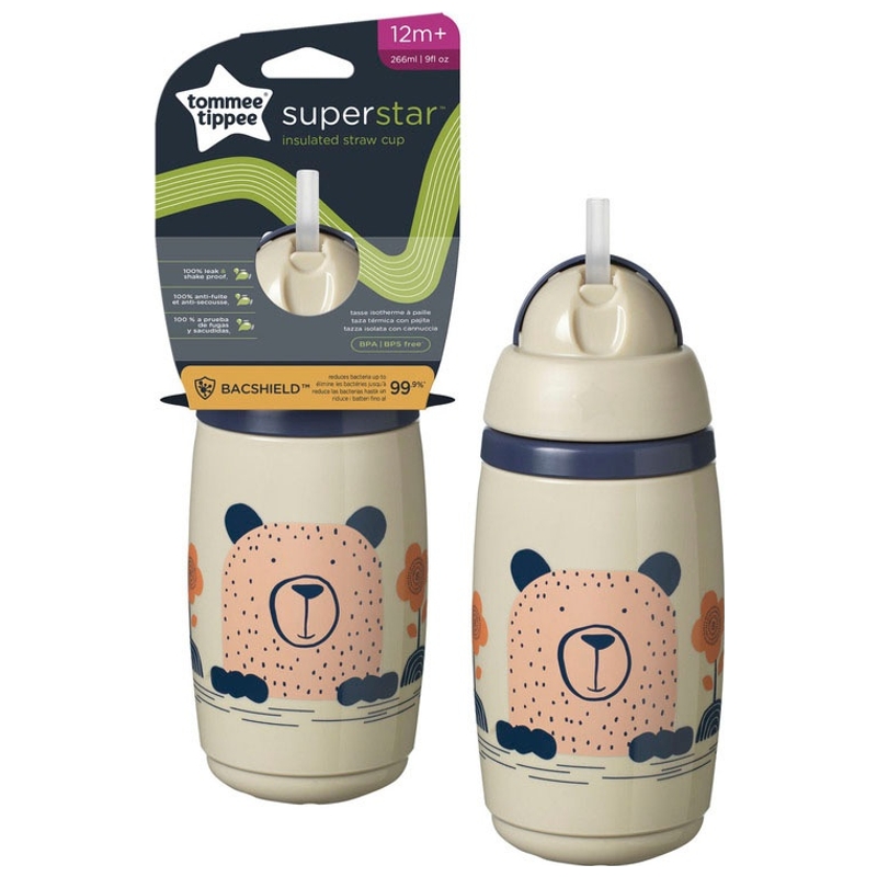 Tommee Tippee - Tasse Isotherme avec Paille Superstar 300 ml - Gris