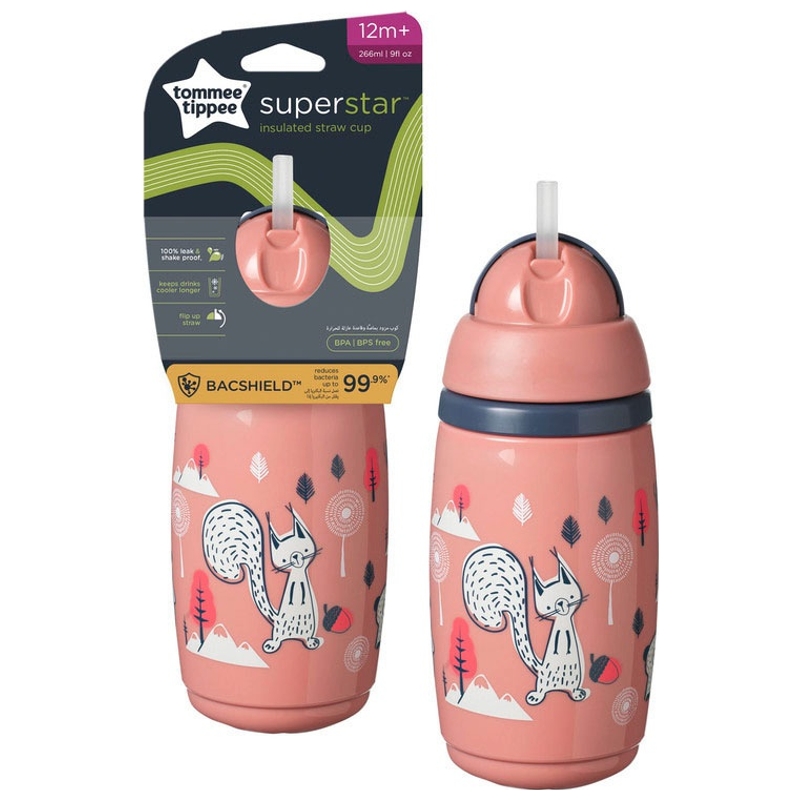 Tommee Tippee - Tasse Isotherme avec Paille Superstar 300 ml - Rose