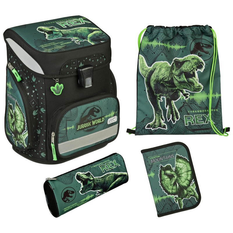 Scooli EasyFit Jurassic World Schulranzen Set grün/schwarz